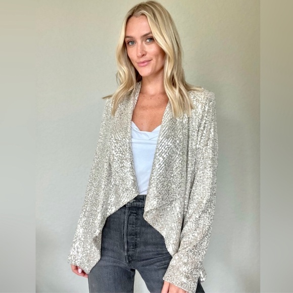 Champagne sequin open front blazer - Picture 1 of 9
